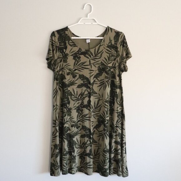 Old Navy Women's MP Green Floral T-Shirt Crew Short Sleeve Stretch Midi Dress - Picture 1 of 9